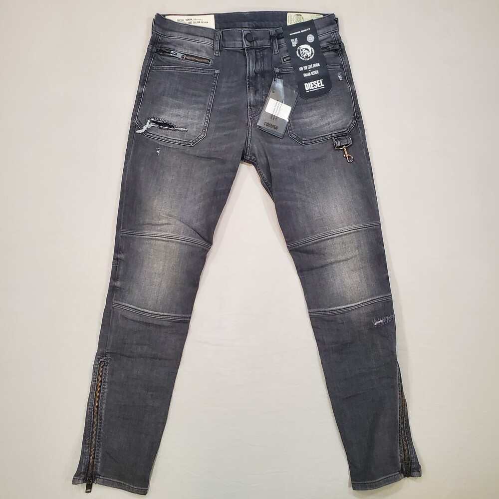 Diesel Jeans Mens 30x32 Gray D-PHORMER Slim Stretch Zip Pockets Distressed Biker